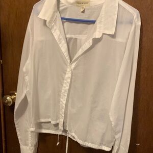 Cloth & Stone Sheer White Button Down Shirt